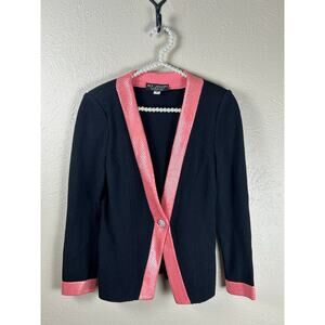 St.John Evening Size 4 Knit Blazer Black Pink Designer Quiet Luxury Cardigan